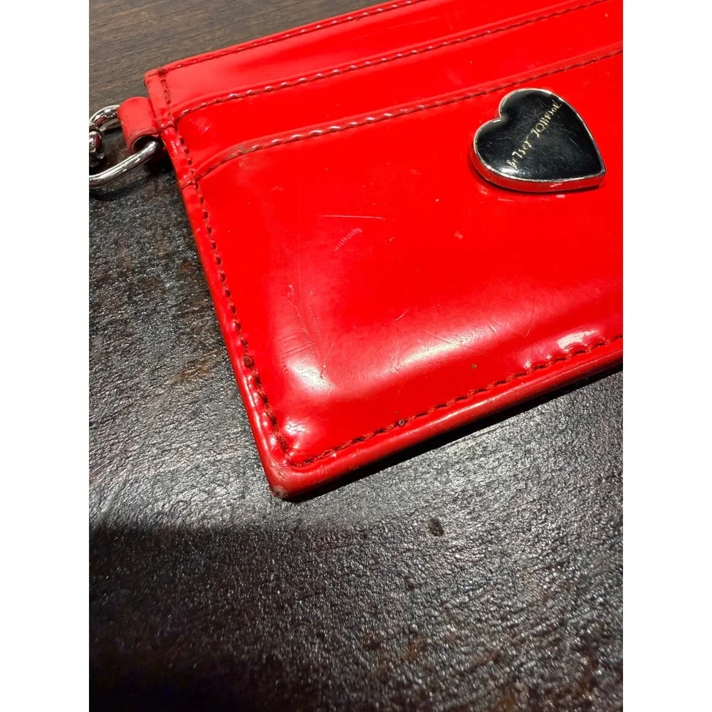 Betsey Johnson Red Patent Card‎ Holder Wallet Keychain ID Window Heart Logo